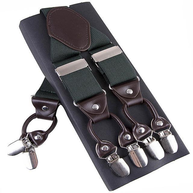 Fashion Suspenders leather 6clips Braces Male Vintage Casual Suspensorio Tirante Trousers Strap Father/Husband's Gift 3.5*120cm-Army Green-JadeMoghul Inc.
