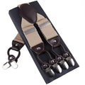 Fashion Suspenders leather 6clips Braces Male Vintage Casual Suspensorio Tirante Trousers Strap Father/Husband's Gift 3.5*120cm-Beige-JadeMoghul Inc.