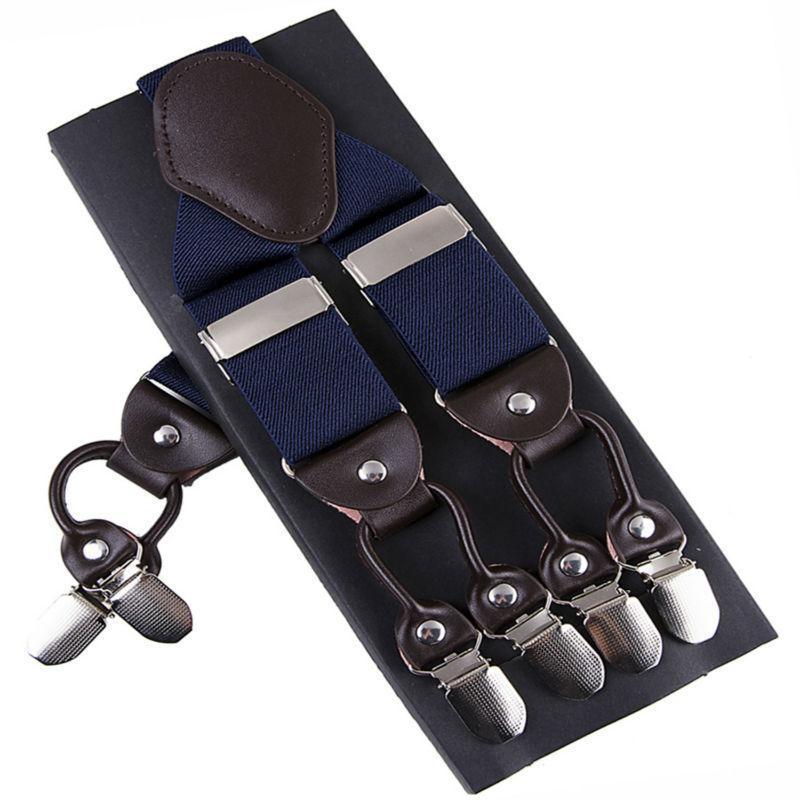 Fashion Suspenders leather 6clips Braces Male Vintage Casual Suspensorio Tirante Trousers Strap Father/Husband's Gift 3.5*120cm-Black-JadeMoghul Inc.