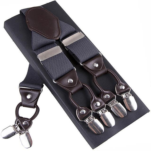 Fashion Suspenders leather 6clips Braces Male Vintage Casual Suspensorio Tirante Trousers Strap Father/Husband's Gift 3.5*120cm-Dark Grey-JadeMoghul Inc.