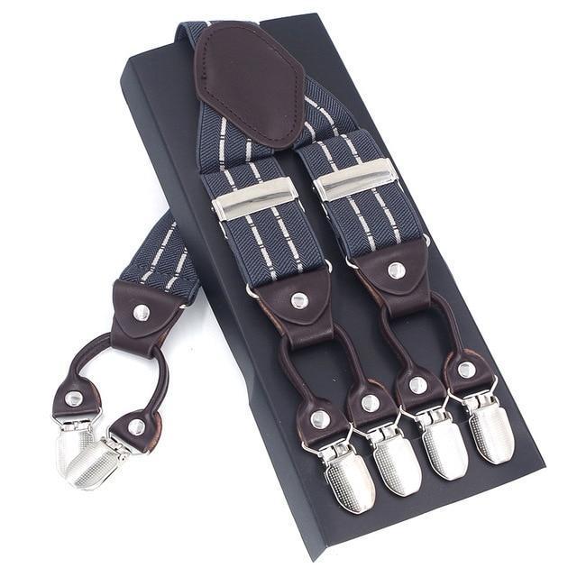 Fashion Suspenders leather 6clips Braces Male Vintage Casual Suspensorio Tirante Trousers Strap Father/Husband's Gift 3.5*120cm-Gold-JadeMoghul Inc.