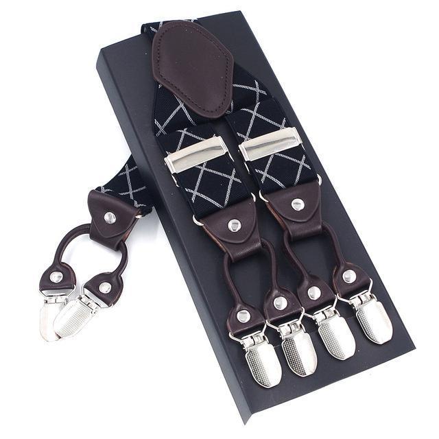 Fashion Suspenders leather 6clips Braces Male Vintage Casual Suspensorio Tirante Trousers Strap Father/Husband's Gift 3.5*120cm-Silver-JadeMoghul Inc.