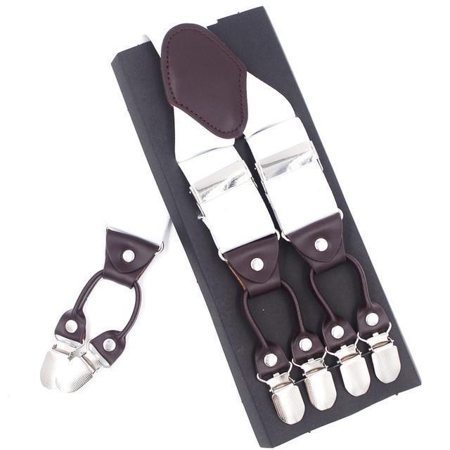 Fashion Suspenders leather 6clips Braces Male Vintage Casual Suspensorio Tirante Trousers Strap Father/Husband's Gift 3.5*120cm-white-JadeMoghul Inc.