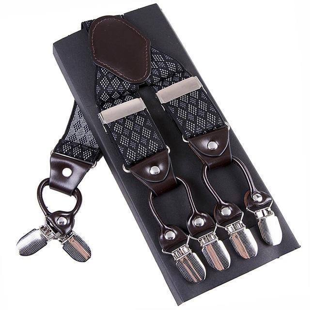 Fashion Suspenders leather alloy 6 clips Braces Male Vintage Casual suspensorio Trousers Strap Father/Husband's Gift 3.5*120cm-Gray-JadeMoghul Inc.