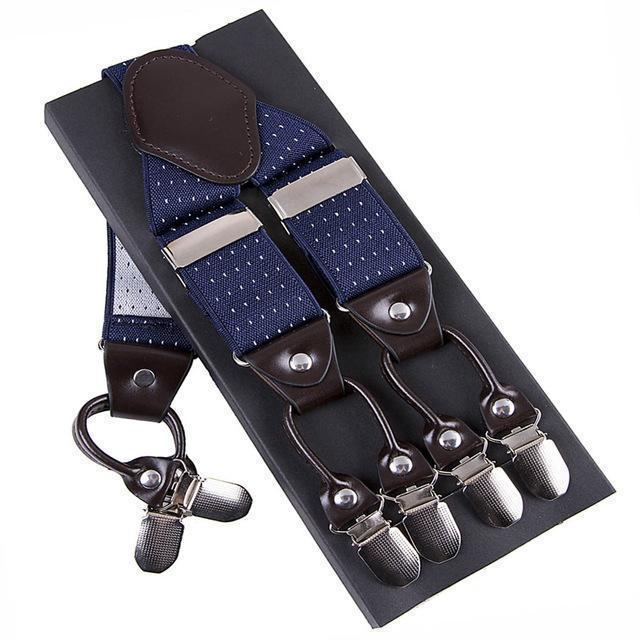 Fashion Suspenders leather alloy 6 clips Braces Male Vintage Casual suspensorio Trousers Strap Father/Husband's Gift 3.5*120cm-Sky Blue-JadeMoghul Inc.