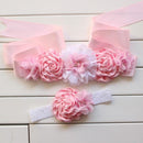 Fashion Vintage Pink/ivory flower Belt,Girl Woman Sash Belt Wedding Sashes belt with flower headband 1 SET-Light Pink-120cm-JadeMoghul Inc.