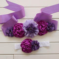 Fashion Vintage Pink/ivory flower Belt,Girl Woman Sash Belt Wedding Sashes belt with flower headband 1 SET-Purple-120cm-JadeMoghul Inc.