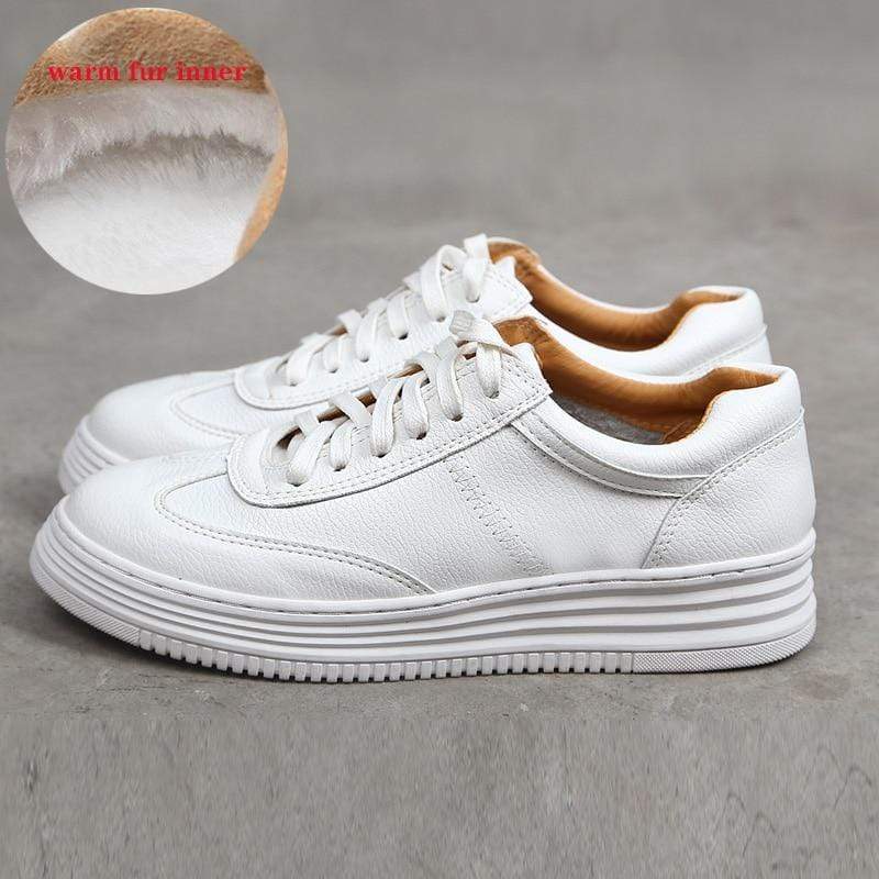 Fashion White Split Leather Women Chunky Sneakers White Shoes Lace Up Tenis Feminino Zapatos De Mujer Platform Women Casual Shoe JadeMoghul Inc. 