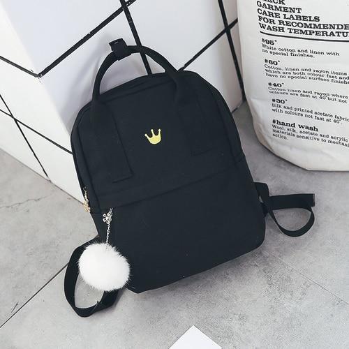 Fashion Women Backpack for School Teenagers Girls Stylish School Bag Ladies Canvas Fabric Backpack Female Bookbag Mochila-Black-JadeMoghul Inc.