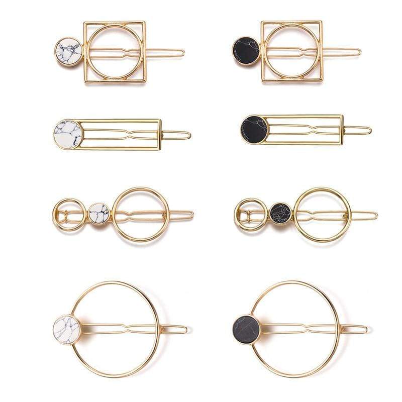 Fashion Women Girls Metal Circle Square Hair Clips Natural Stone Hairpins Barrettes Wedding Hair Clip Accessories AExp