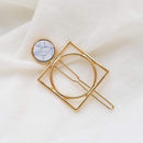 Fashion Women Girls Metal Circle Square Hair Clips Natural Stone Hairpins Barrettes Wedding Hair Clip Accessories AExp