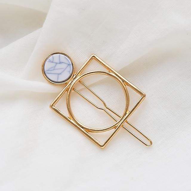 Fashion Women Girls Metal Circle Square Hair Clips Natural Stone Hairpins Barrettes Wedding Hair Clip Accessories AExp