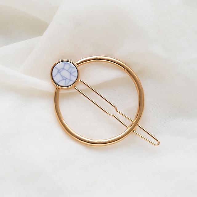 Fashion Women Girls Metal Circle Square Hair Clips Natural Stone Hairpins Barrettes Wedding Hair Clip Accessories AExp