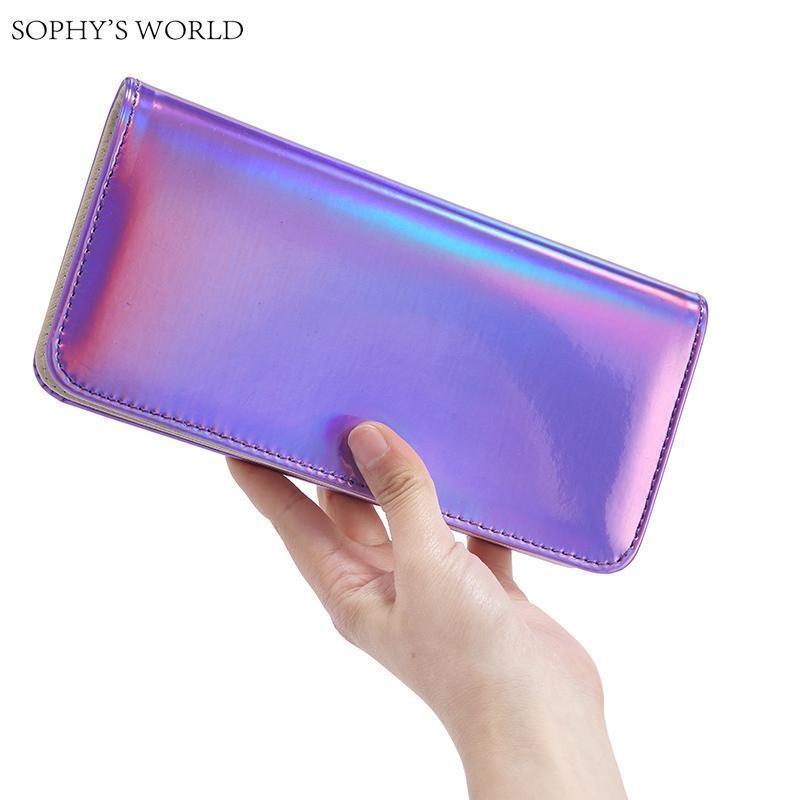 Fashion Women Leather Wallet Hologram Color Clutch Wallets And Purses Leather Long Brand Money Purse Credit Card Wallet-Purple-China-JadeMoghul Inc.