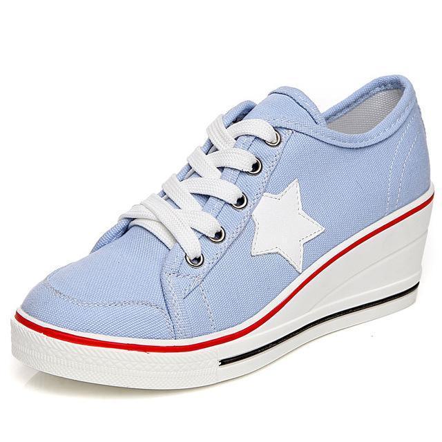 Fashion Women Shoes Woman Casual Shoes Comfortable Lace Up Platform Sneakers Wedges Denim Canvas Shoes Breathable Flat Shoe-blue-4-JadeMoghul Inc.