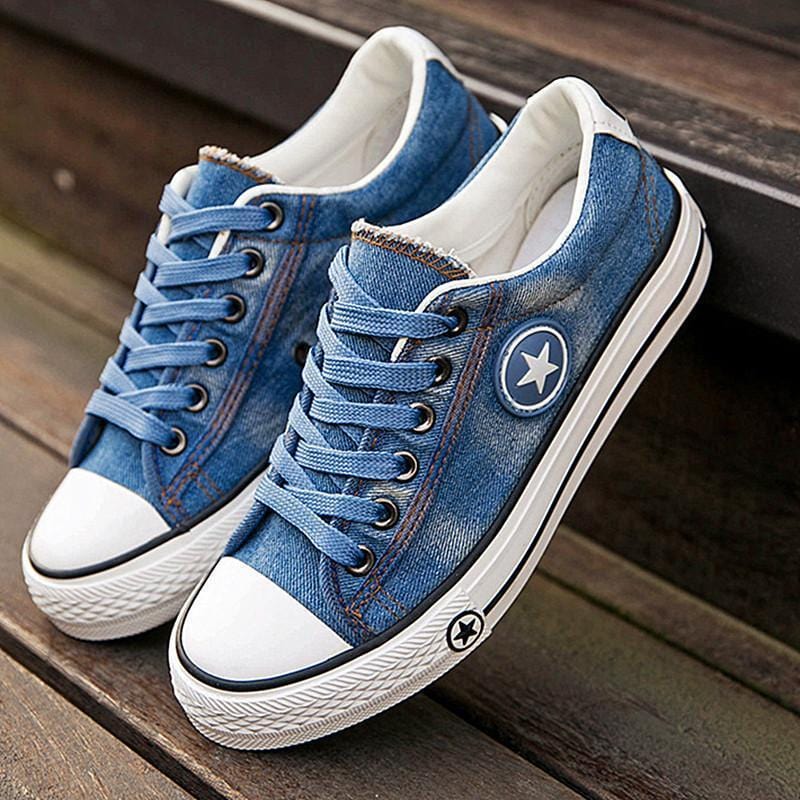 Fashion Women Sneakers Denim Casual Shoes Female Summer Canvas Shoes Trainers Lace Up Ladies Basket femme Stars tenis feminino-Navy blue-4.5-JadeMoghul Inc.