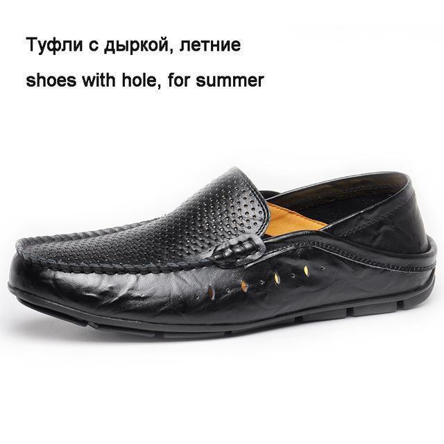 Fashionable Genuine Leather Loafers / Men Luxury Flats-black with hole-6.5-JadeMoghul Inc.