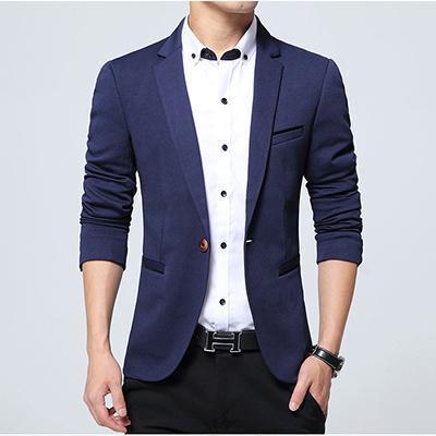 Fashionable Men Blazer / Casual Slim Fit Suit Jacket-Navy blue-XXXL-JadeMoghul Inc.