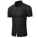 Fashionable Slim Fit Short-Sleeves Top / Solid Color Men Dress Shirt-Black-Asia XL 175CM 75KG-JadeMoghul Inc.
