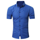 Fashionable Slim Fit Short-Sleeves Top / Solid Color Men Dress Shirt-Red-Asia XL 175CM 75KG-JadeMoghul Inc.
