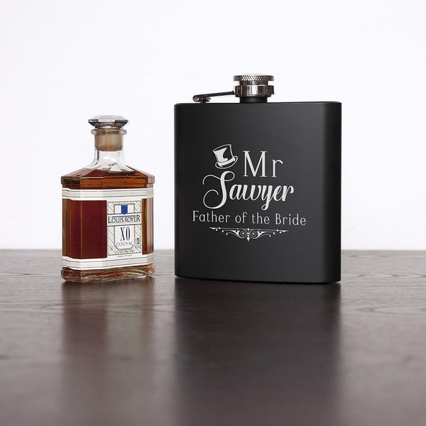 Father's Day Gifts Father Of The Bride Personalised Family Gifts  Black Matte Hip Flask