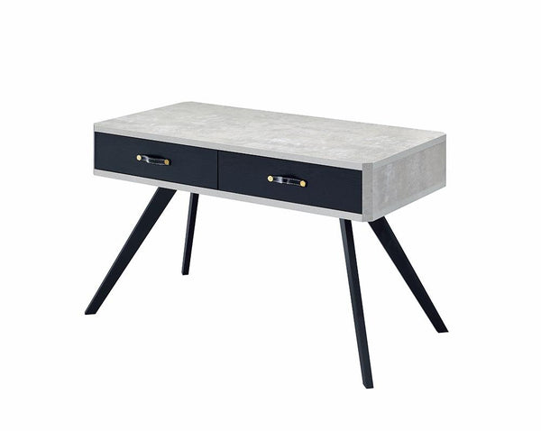 Faux Concrete Desk with Two Drawers and Flared Legs, Black and Gray-Desks-Black and Gray-Engineered Wood and Faux Concrete-JadeMoghul Inc.