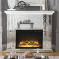 Faux Crystal Inlaid Wooden Electric Fireplace With Remote Controller, Silver-Living Room Furniture-Mirrored, Silver-MirrorGlass Faux Crystals & Wood-JadeMoghul Inc.
