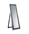 Faux Crystal Inlaid Wooden Framed Floor Mirror with Fold Out Back Leg, Clear and Black