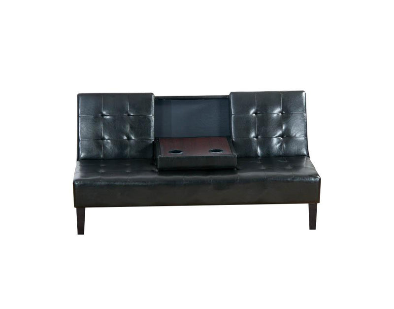 Faux Leather Adjustable Sofa Black-Sofas-Black-Hardwood Black Faux Leather-JadeMoghul Inc.