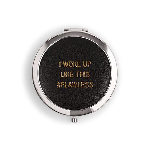 Faux Leather Compact Mirror - #Flawless Emboss Rose Gold Black (Pack of 1)-Personalized Gifts for Women-JadeMoghul Inc.