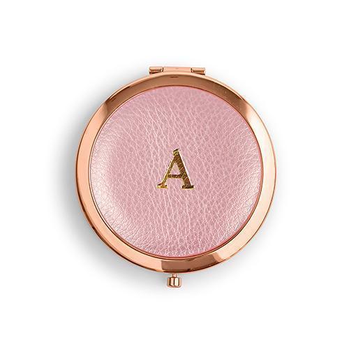 Faux Leather Compact Mirror - Initial Monogram Emboss Gold Pink (Pack of 1)-Personalized Gifts for Women-JadeMoghul Inc.