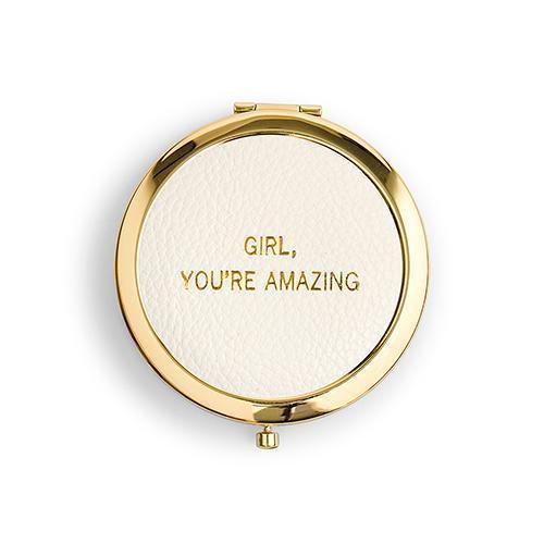 Faux Leather Compact Mirror - You're Amazing Emboss Gold White (Pack of 1)-Personalized Gifts for Women-JadeMoghul Inc.