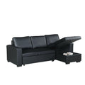 Faux Leather Convertible Sectional With Storage Black-Sectional Sofas-Black-Plywood Solid Pine Metal Fiber-JadeMoghul Inc.