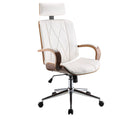 Faux Leather Office Chair Adjustable Height Swivel, White PU & Walnut brown-Office Chairs-White-Metal, Wood, Faux Leather, Gas Lift-JadeMoghul Inc.