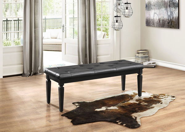 Faux Leather Tufted Wooden Bed Bench, Black-Benches-Black-Wood and Faux Leather-JadeMoghul Inc.