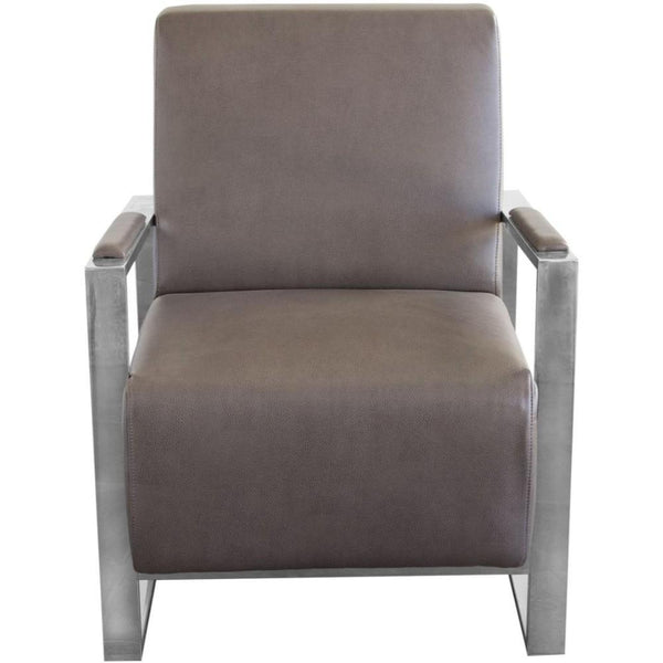 Faux Leather Upholstered Accent Chair with Stainless Steel Sled Support, Brown and Silver-Accent Chairs-Brown and Silver-Faux Leather and Stainless Steel-JadeMoghul Inc.