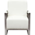 Faux Leather Upholstered Accent Chair with Stainless Steel Sled Support, White and Silver-Accent Chairs-White and Silver-Faux Leather and Stainless Steel-JadeMoghul Inc.