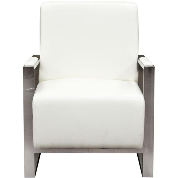 Faux Leather Upholstered Accent Chair with Stainless Steel Sled Support, White and Silver-Accent Chairs-White and Silver-Faux Leather and Stainless Steel-JadeMoghul Inc.
