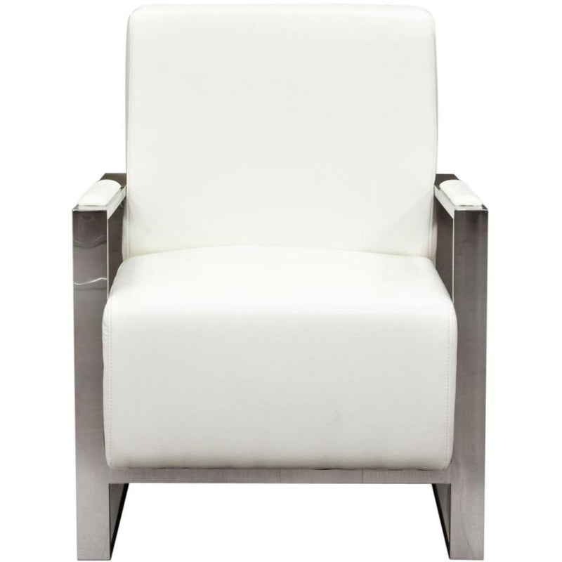 Faux Leather Upholstered Accent Chair with Stainless Steel Sled Support, White and Silver-Accent Chairs-White and Silver-Faux Leather and Stainless Steel-JadeMoghul Inc.