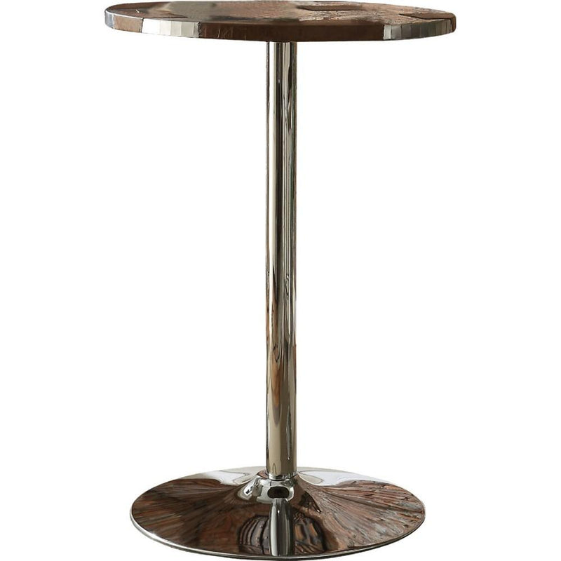 Faux Leather Upholstered Bar Table with Aluminium Stand, Brown and Silver-Bar Tables-Brown and Silver-Faux Leather Aluminium and Wood-JadeMoghul Inc.