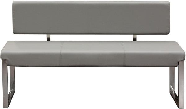 Faux Leather Upholstered Bench with Stainless Steel Frame, Gray and Silver