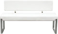 Faux Leather Upholstered Bench with Stainless Steel Frame, White and Silver
