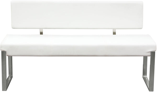 Faux Leather Upholstered Bench with Stainless Steel Frame, White and Silver