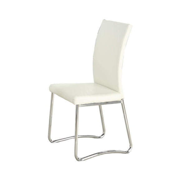 Faux Leather Upholstered Dining Chair With Tubular Metal Legs, Set of Two, White and Silver-Dining Chairs-White-Metal and faux Leather-JadeMoghul Inc.