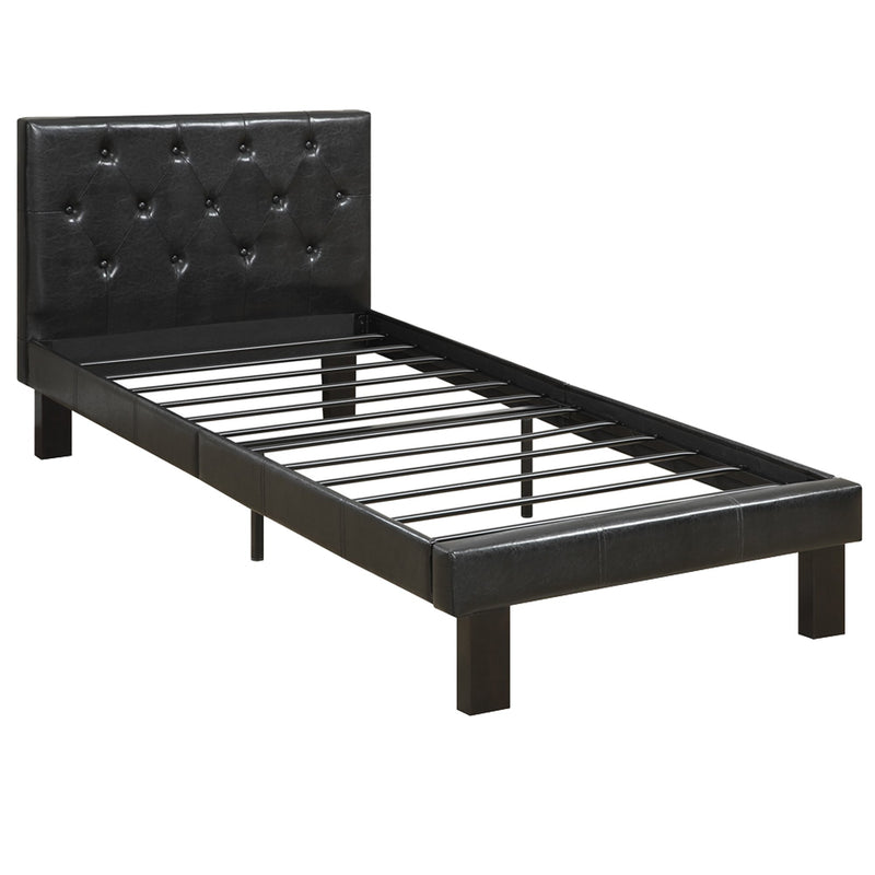 Faux Leather Upholstered Full size Bed With tufted Headboard, Black-Platform Beds-Black-Solid pine plywood Poplar wood faux leather-JadeMoghul Inc.