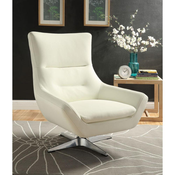 Faux Leather Upholstered Metal Accent Chair with Swivel Seat, White-Accent Chairs-White-Faux Leather and Metal-JadeMoghul Inc.
