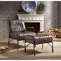 Faux Leather Upholstered Metal Chair and Ottoman, Pack Of Two, Espresso Brown-Accent Chairs-Brown-Faux Leather Wood and Metal-JadeMoghul Inc.