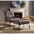 Faux Leather Upholstered Metal Chair and Ottoman, Pack Of Two, Espresso Brown-Accent Chairs-Brown-Faux Leather Wood and Metal-JadeMoghul Inc.