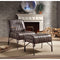 Faux Leather Upholstered Metal Chair and Ottoman, Pack Of Two, Espresso Brown-Accent Chairs-Brown-Faux Leather Wood and Metal-JadeMoghul Inc.