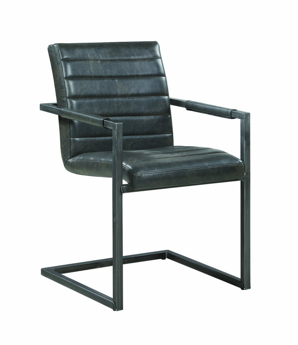 Faux leather Upholstered Metal Office Chair with Channel Tufting, Dark Gray-Office Chairs-Gray-Faux Leather, Metal, MDF and Elm Veneer-JadeMoghul Inc.